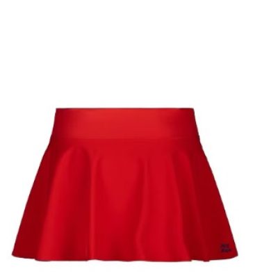 24-051_Decathlon_Rock Abbildung eines kurzen roten Rocks von vorn und hinten auf der linken Bildseite. Rechts daneben die Beschreibung des Produkts: “BIDI BADU; Zina Tech Skort - aqua; 17,90 €; Mädchen; Farbe:rot”